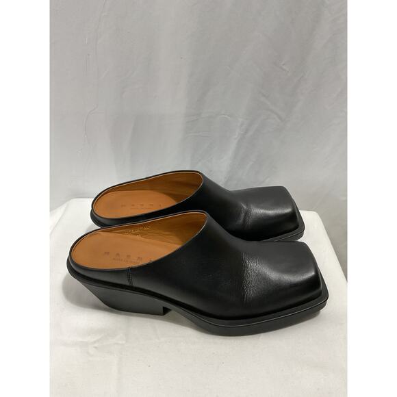 Marni 'Sabot' Black Leather Square Toe Clog Size 9 - Picture 4 of 5